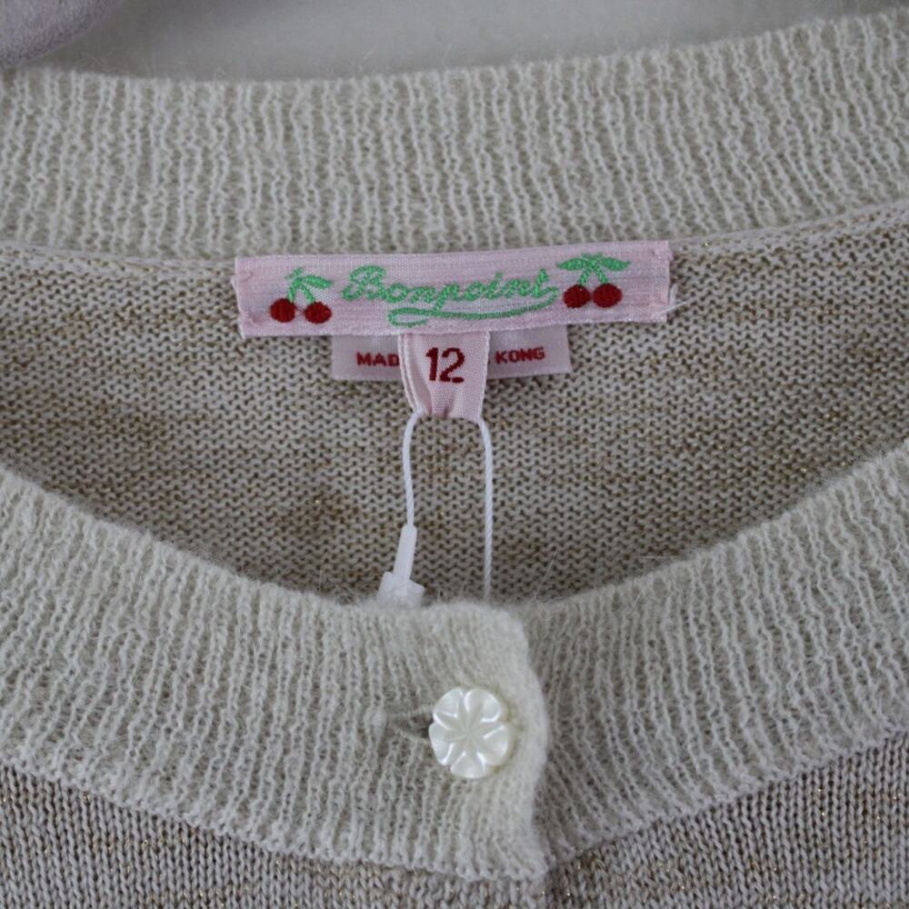 NWT Bonpoint Button Front Wool Mohair Long Sleeve Cardigan Sweater Neutral 12 - Picture 3 of 8